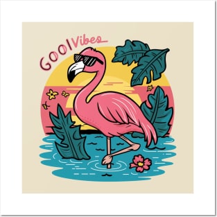 flamingo good vibe beach vintage Posters and Art